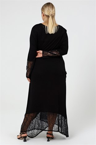 Büyük Beden Dantel Detaylı Maksi Elbise SiyahCurvy TrendBüyük Beden Dantel Detaylı Maksi Elbise Siyah