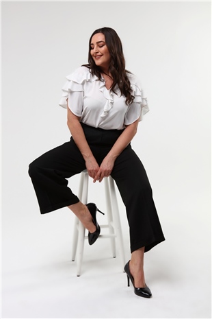 Büyük Beden Yüksek Bel Bot Kesim Duble Paça Kadın Pantolon SiyahKurun'sBüyük Beden Yüksek Bel Bot Kesim Duble Paça Kadın Pantolon Siyah